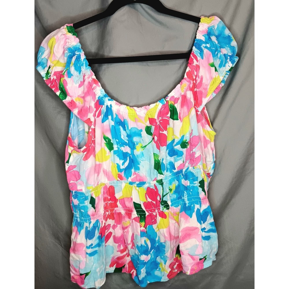 Old Navy Blouse Women's XL Rayon Fitted Cap Sleeve Smocked Cropped Top Peasant